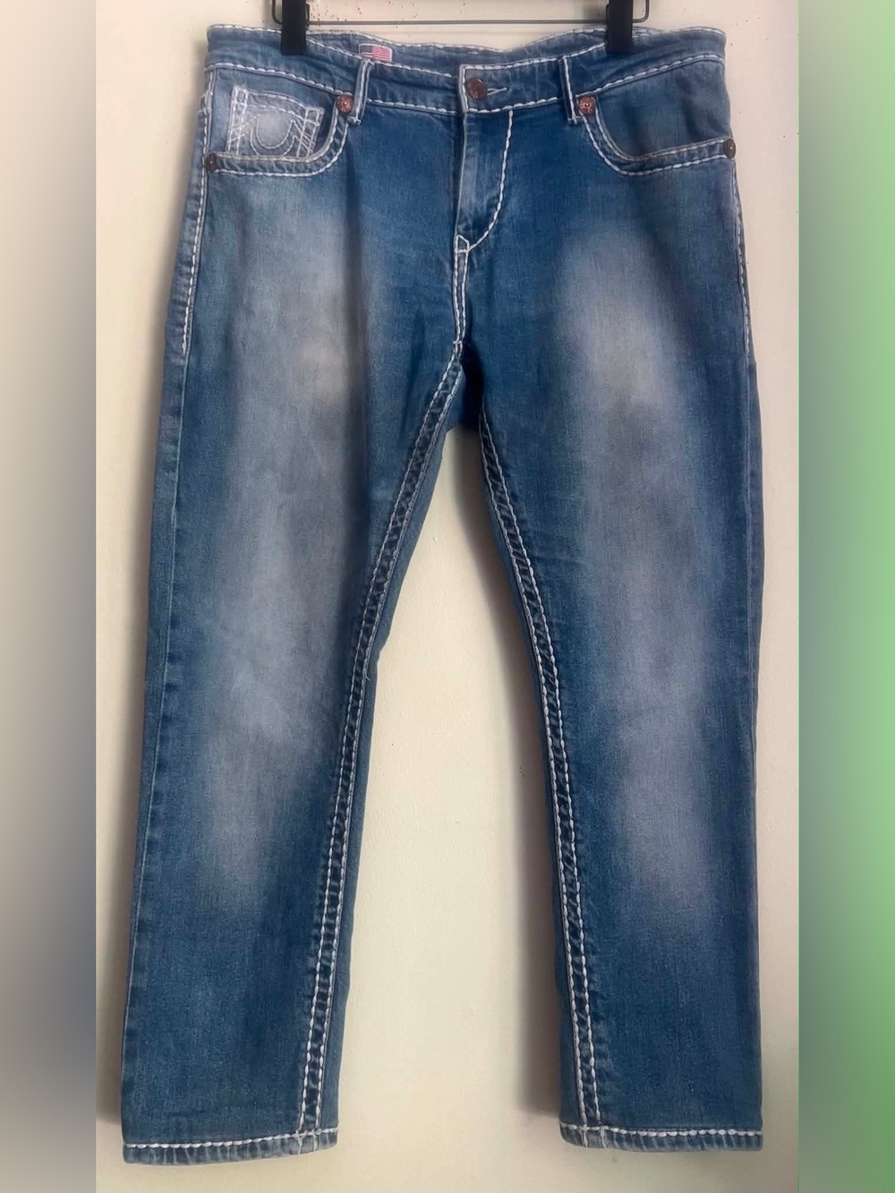True Religion Women's Cropped Faded Blue Skinny Jeans